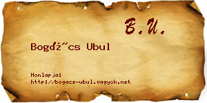 Bogács Ubul névjegykártya